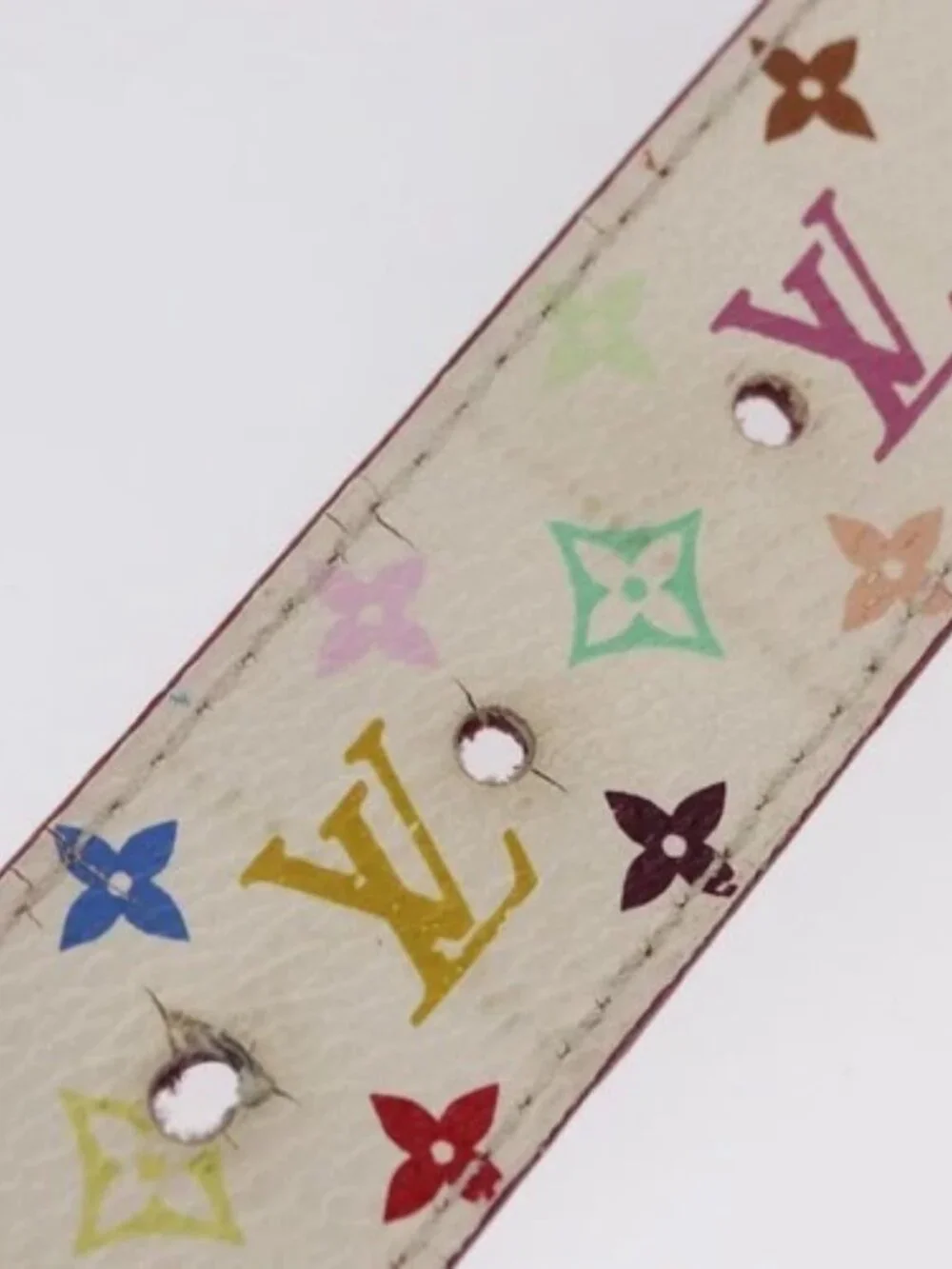 Share LOUIS VUITTON Multicolor Ceinture Carre LV Cut Belt White LV Auth 166023 - Picture 9 of 11